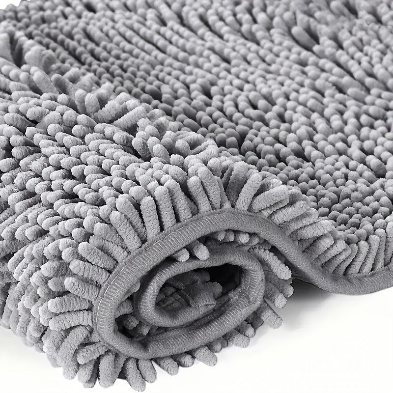 Thick Gray Non-slip Bath Mat Plush Absorbent Floor Rug