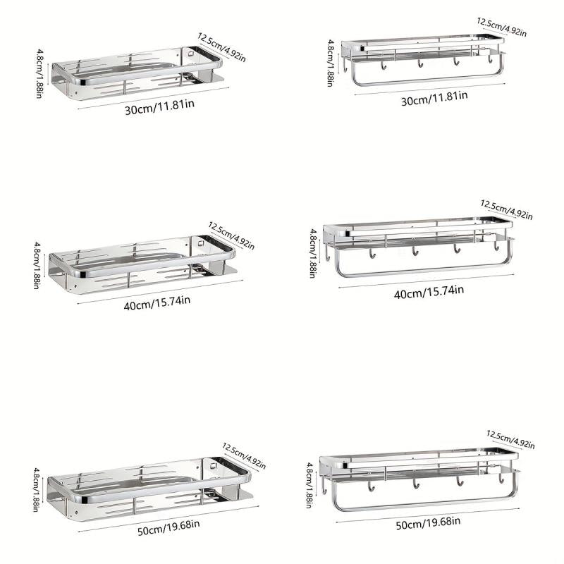 Wall Mounted Bathroom Storage Rack No Drilling Stainless