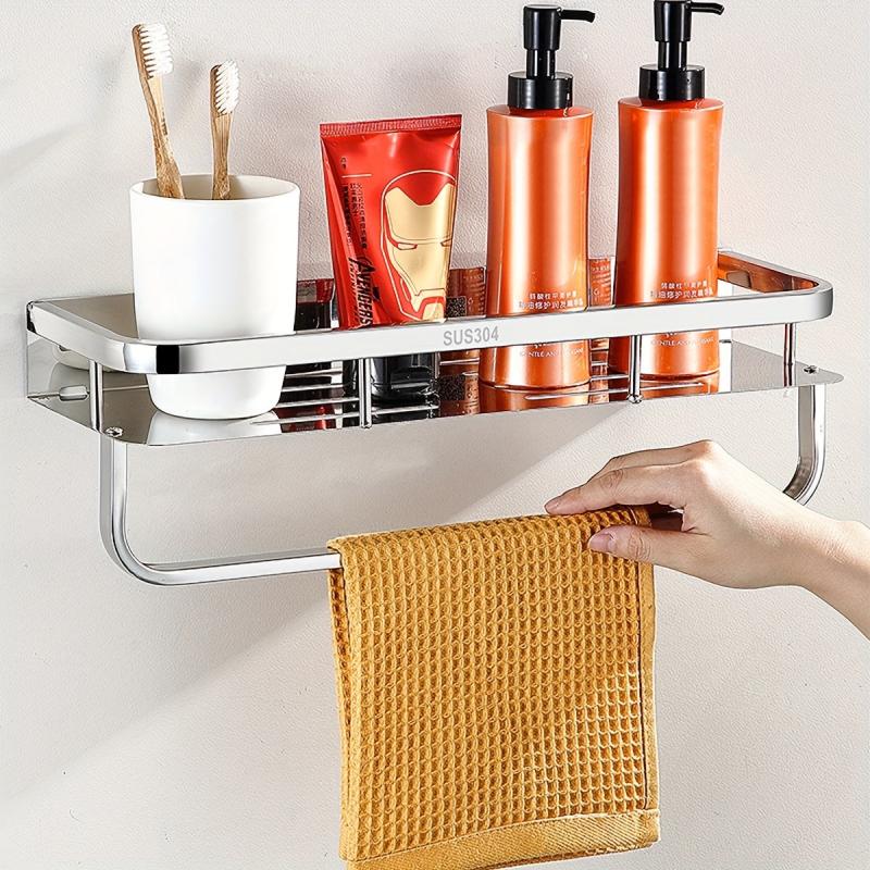 Wall Mounted Bathroom Storage Rack No Drilling Stainless