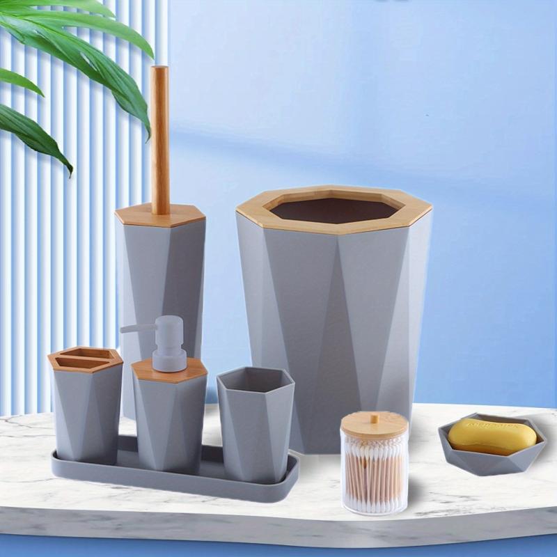8pcs Bathroom Accessories Set Toothbrush Holder Soap Dispenser Trash Can Toilet