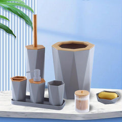 8pcs Bathroom Accessories Set Toothbrush Holder Soap Dispenser Trash Can Toilet