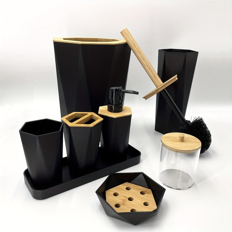 8pcs Bathroom Accessories Set Toothbrush Holder Soap Dispenser Trash Can Toilet