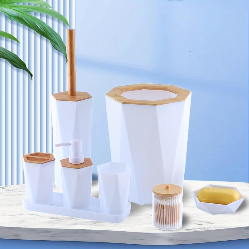 8pcs Bathroom Accessories Set Toothbrush Holder Soap Dispenser Trash Can Toilet