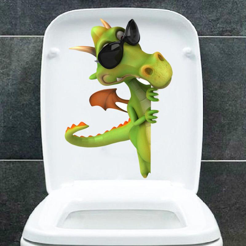 Dinosaur Toilet Stickers Funny Sunglasses Wall Decor