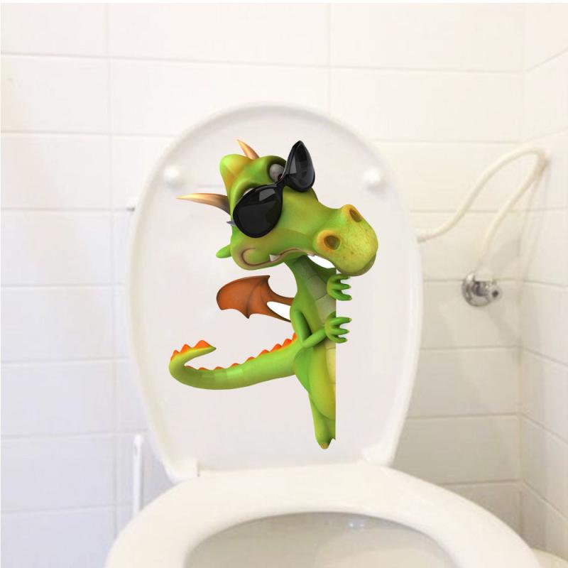 Dinosaur Toilet Stickers Funny Sunglasses Wall Decor