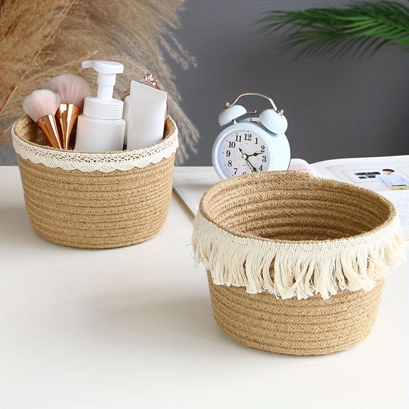 1PC Woven Storage Basket Makeup Supplies Living Room Laundry Bedroom Rope Basket