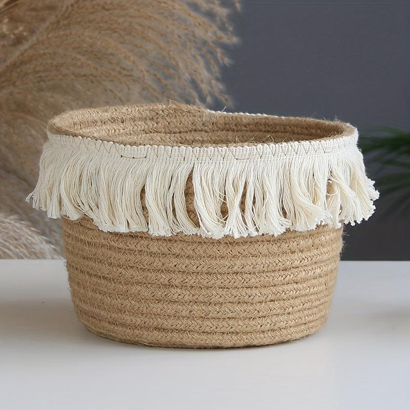 1PC Woven Storage Basket Makeup Supplies Living Room Laundry Bedroom Rope Basket