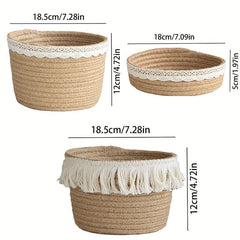 1PC Woven Storage Basket Makeup Supplies Living Room Laundry Bedroom Rope Basket