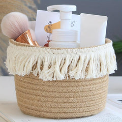 1PC Woven Storage Basket Makeup Supplies Living Room Laundry Bedroom Rope Basket