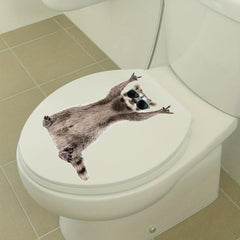 Funny Raccoon Toilet Lid Sticker Self Adhesive Bathroom Decor