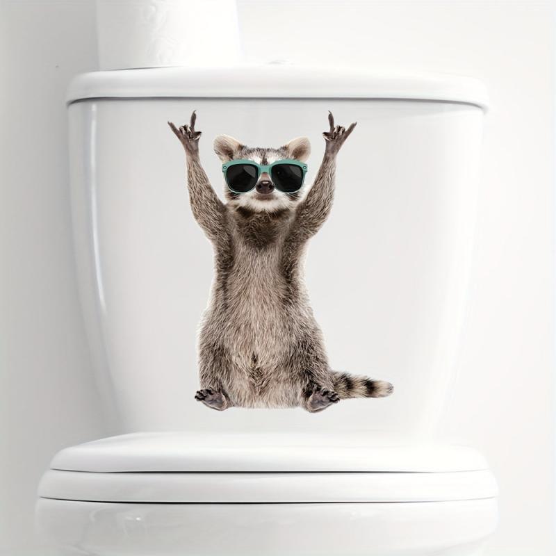 Funny Raccoon Toilet Lid Sticker Self Adhesive Bathroom Decor