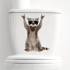 Funny Raccoon Toilet Lid Sticker Self Adhesive Bathroom Decor