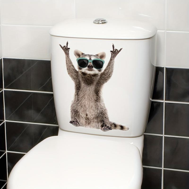 Funny Raccoon Toilet Lid Sticker Self Adhesive Bathroom Decor