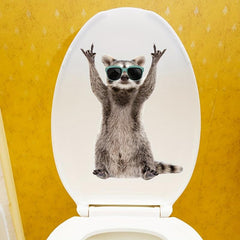 Funny Raccoon Toilet Lid Sticker Self Adhesive Bathroom Decor
