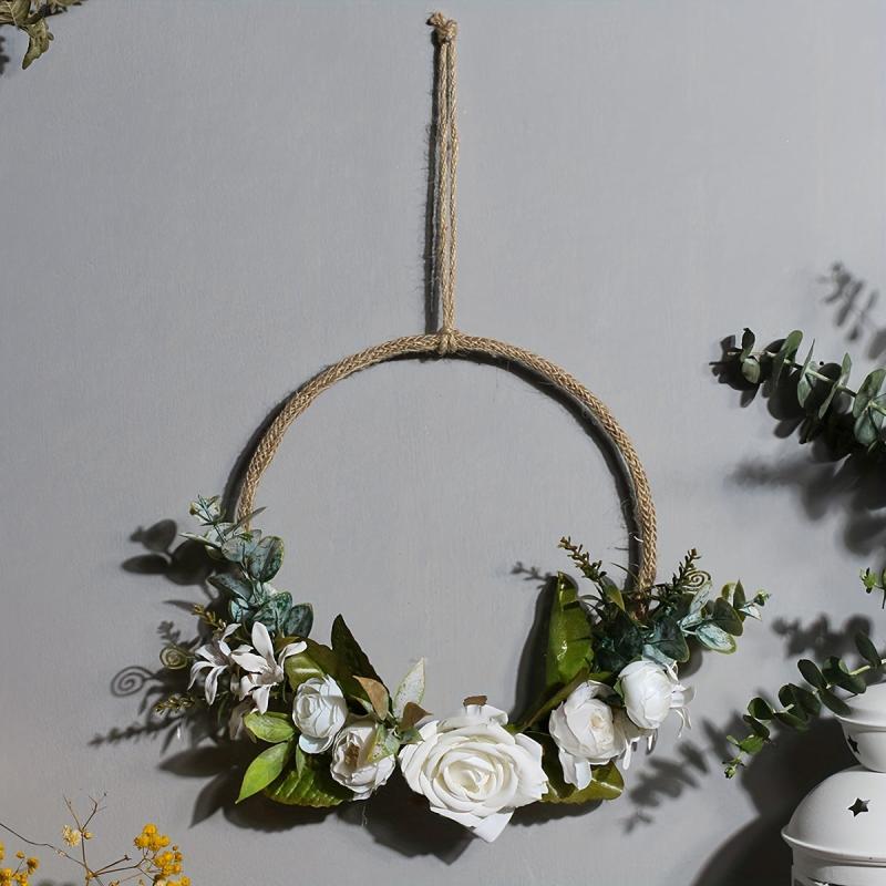 Elegant Floral Hoop Wreath for Front Door or Wedding Backdrop