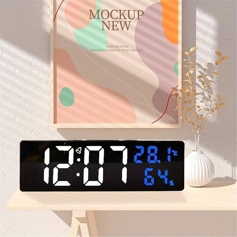 9 Inch Acrylic Digital Wall Clock with Temperature and Humidity Display