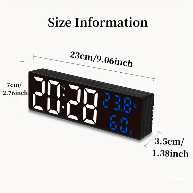 9 Inch Acrylic Digital Wall Clock with Temperature and Humidity Display