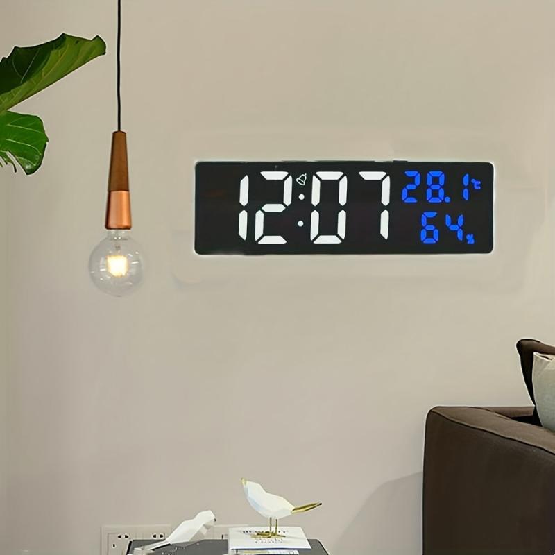9 Inch Acrylic Digital Wall Clock with Temperature and Humidity Display