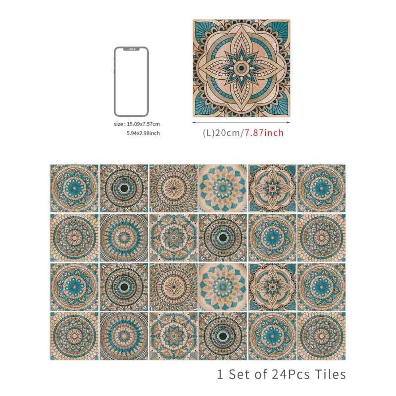 Waterproof Retro Tiles Sticker for Kitchen and Bathroom Wall - Set of 24