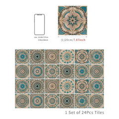 Waterproof Retro Tiles Sticker for Kitchen and Bathroom Wall - Set of 24