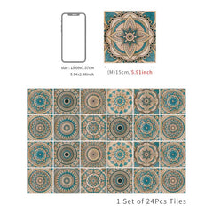 Waterproof Retro Tiles Sticker for Kitchen and Bathroom Wall - Set of 24