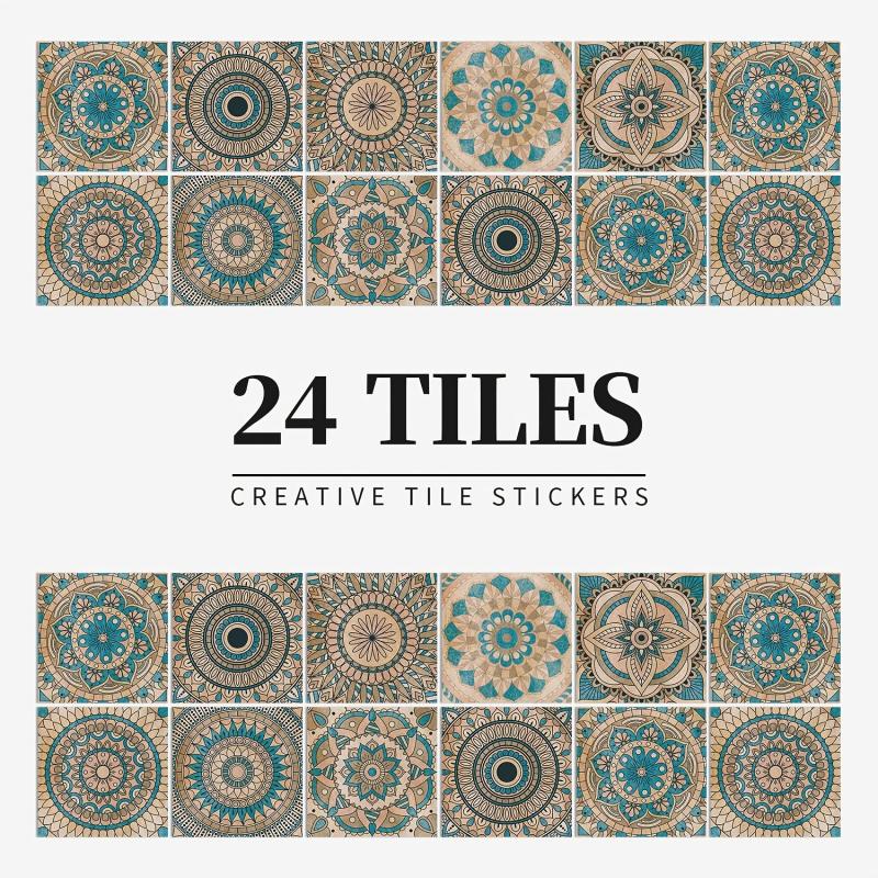 Waterproof Retro Tiles Sticker for Kitchen and Bathroom Wall - Set of 24