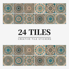 Waterproof Retro Tiles Sticker for Kitchen and Bathroom Wall - Set of 24