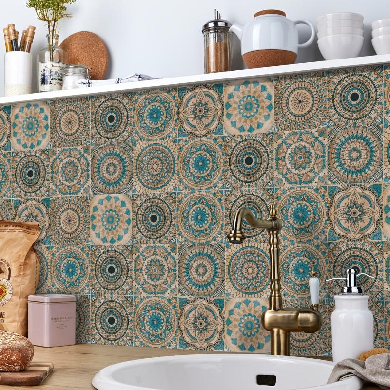 Waterproof Retro Tiles Sticker for Kitchen and Bathroom Wall - Set of 24