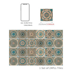 Waterproof Retro Tiles Sticker for Kitchen and Bathroom Wall - Set of 24