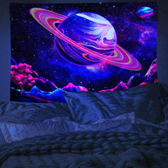 Galaxy Tapestry UV Light Reactive Peach Skin Velvet Wall Hanging