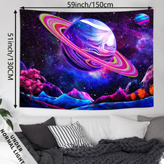 Galaxy Tapestry UV Light Reactive Peach Skin Velvet Wall Hanging