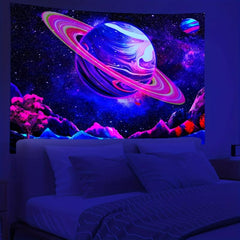Galaxy Tapestry UV Light Reactive Peach Skin Velvet Wall Hanging