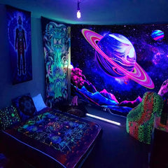 Galaxy Tapestry UV Light Reactive Peach Skin Velvet Wall Hanging