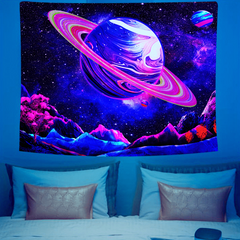 Galaxy Tapestry UV Light Reactive Peach Skin Velvet Wall Hanging