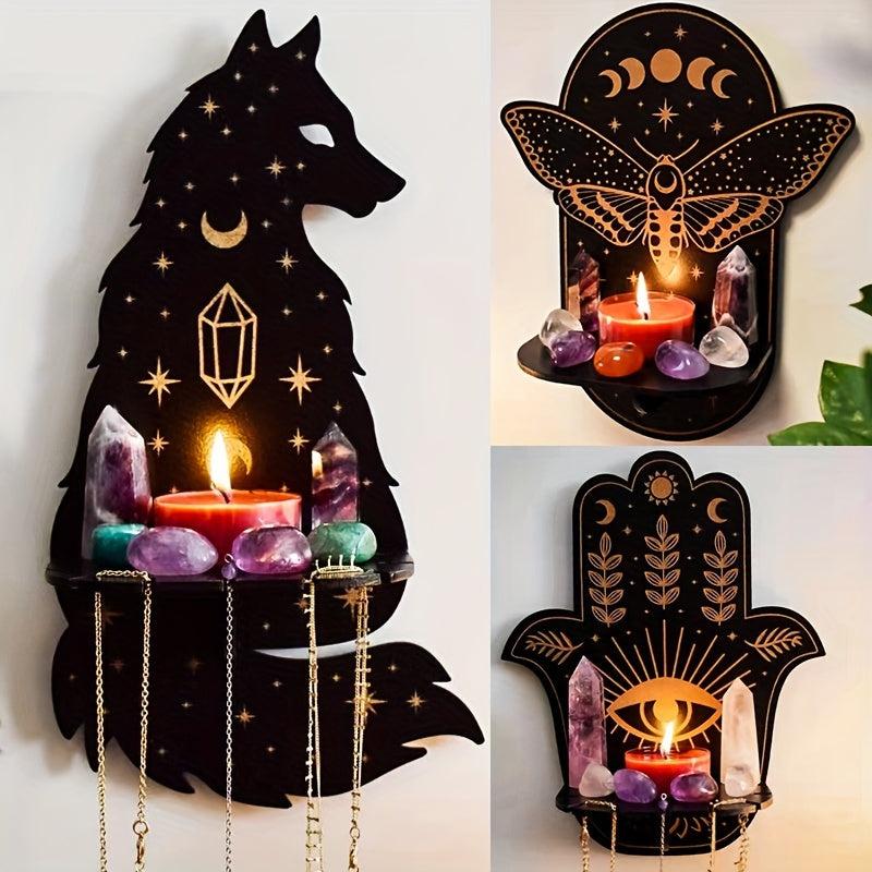 Wooden Animal Wall Candle Holders Indoor Crystal Display Shelf