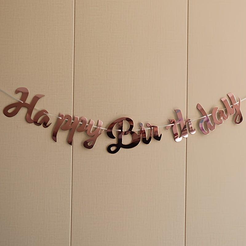 Rose Golden Happy Birthday Banner Hanging Bunting Garland Party Decor