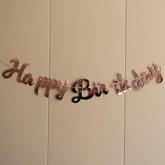 Rose Golden Happy Birthday Banner Hanging Bunting Garland Party Decor