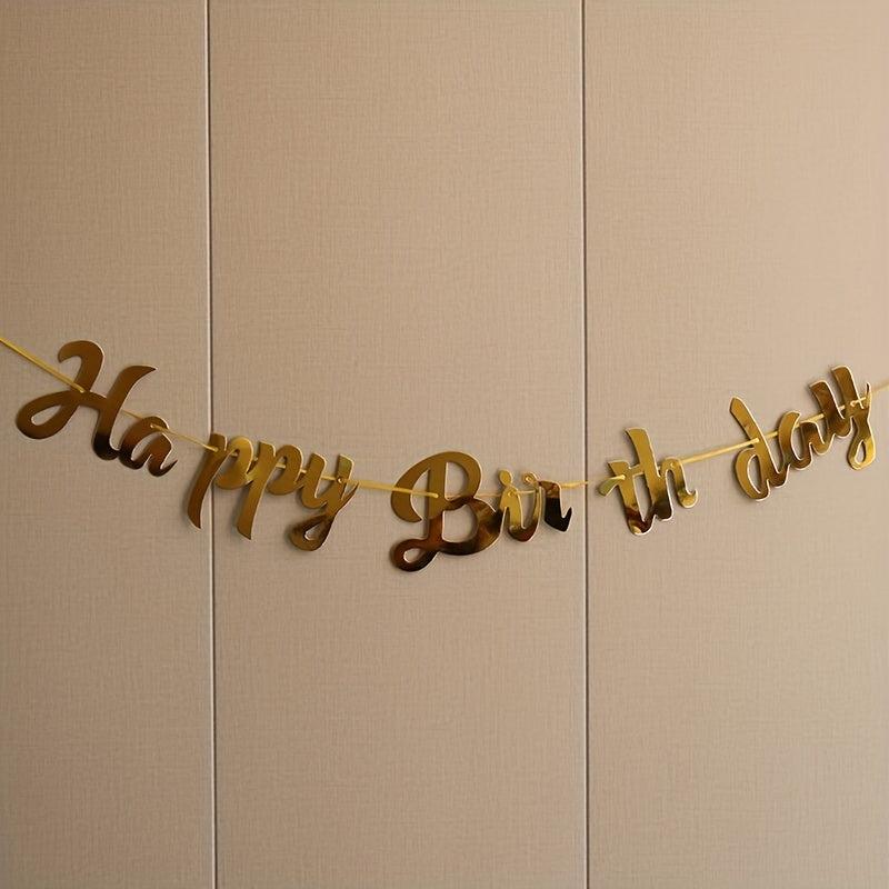 Rose Golden Happy Birthday Banner Hanging Bunting Garland Party Decor