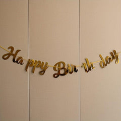 Rose Golden Happy Birthday Banner Hanging Bunting Garland Party Decor
