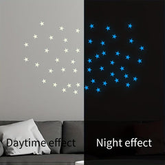 50pcs Glow In The Dark Stars Wall Stickers Realistic 3D DIY Star Decor