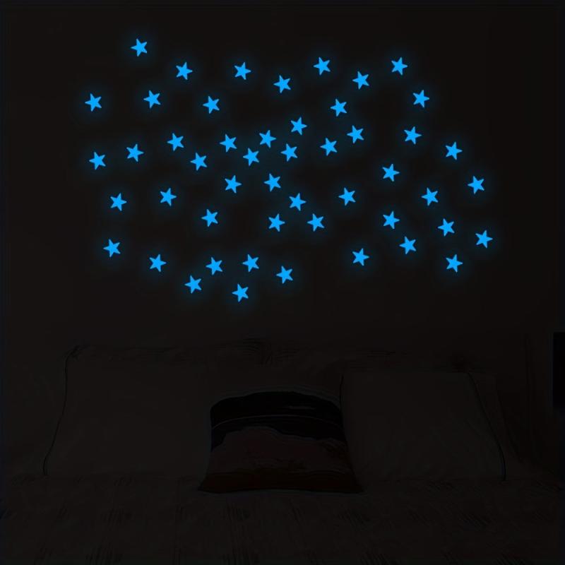 50pcs Glow In The Dark Stars Wall Stickers Realistic 3D DIY Star Decor
