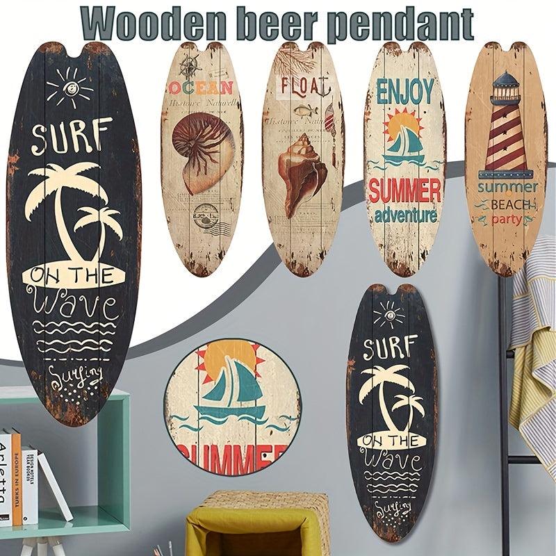 Retro Surfboard Wooden Sign for Beach Home Decor