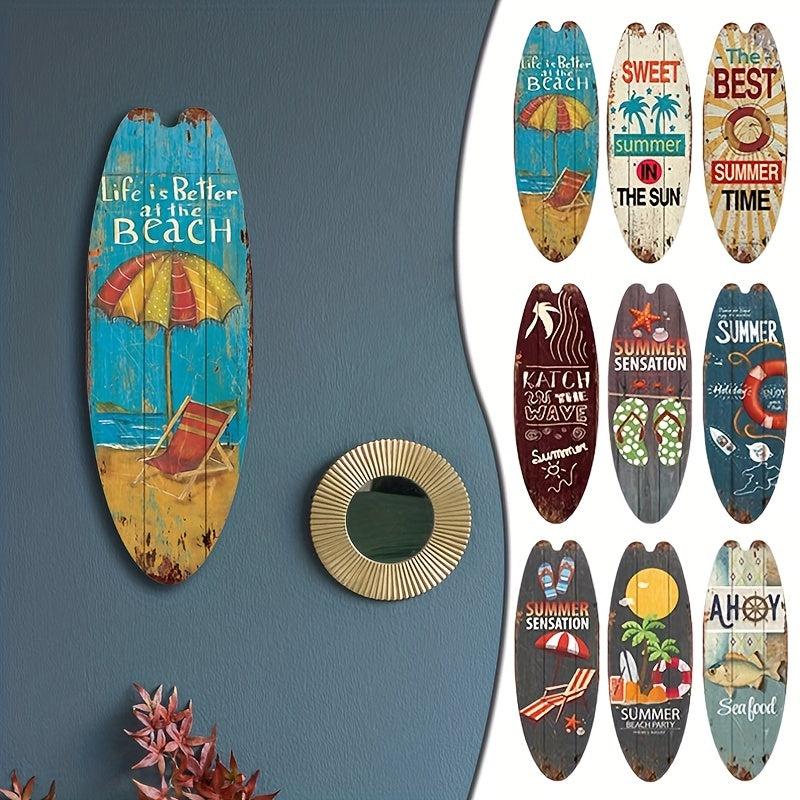 Retro Surfboard Wooden Sign for Beach Home Decor