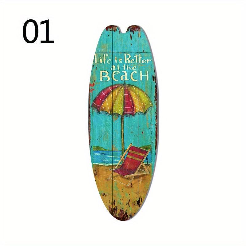 Retro Surfboard Wooden Sign for Beach Home Decor