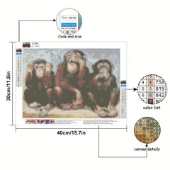 5D DIY Diamond Painting Three Monkeys Full Rhinestones Home Decor
