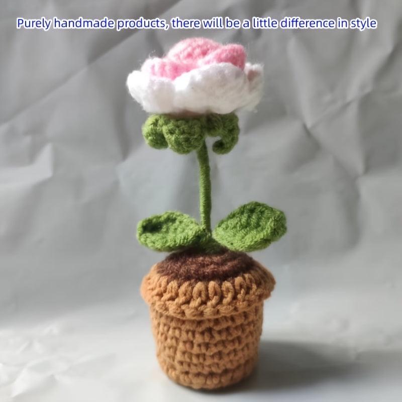 Crochet Potted Flower Arrangement DIY Mini Rose and Tulip Decor