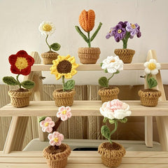 Crochet Potted Flower Arrangement DIY Mini Rose and Tulip Decor