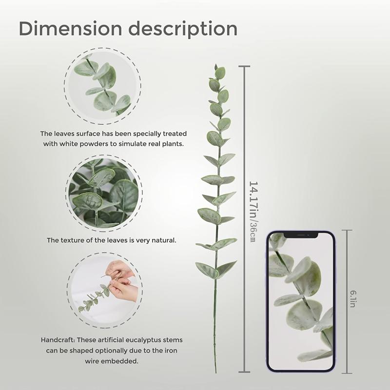 12pcs Artificial Eucalyptus Leaves Stems for Home Decor