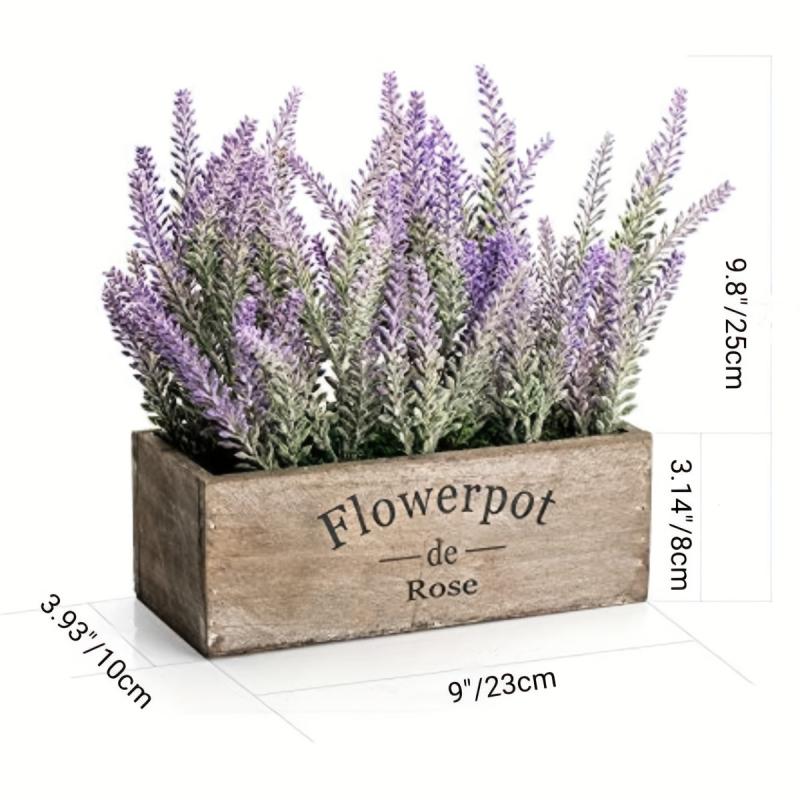 Purple Artificial Lavender Flower Decoration Tray Wooden Box 9 Inches