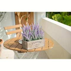 Purple Artificial Lavender Flower Decoration Tray Wooden Box 9 Inches